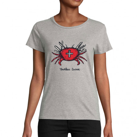 T-shirt femme coton bio gris chiné Tourteau suisse (Baxt,Animaux,Humour)