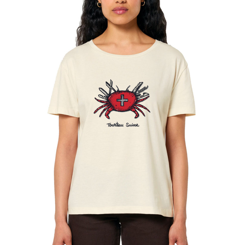 T-shirt femme col large coton bio naturel Tourteau suisse (Baxt,Animaux,Humour)