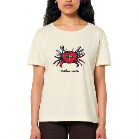 T-shirt femme col large coton bio naturel Tourteau suisse (Baxt,Animaux,Humour)