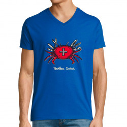 T-shirt homme col V bleu royal Tourteau suisse (Baxt,Animaux,Humour)