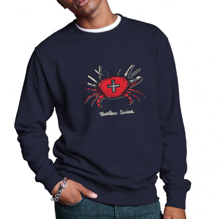 Sweat homme col rond bleu marine Tourteau suisse (Baxt,Animaux,Humour)
