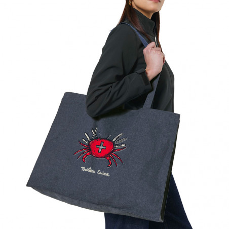 Grand sac shopping en toile recyclé bleu nuit Tourteau suisse (Baxt,Animaux,Humour)