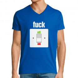 T-shirt homme col V bleu royal Fuck Off On (Andy,Slogans Débiles)