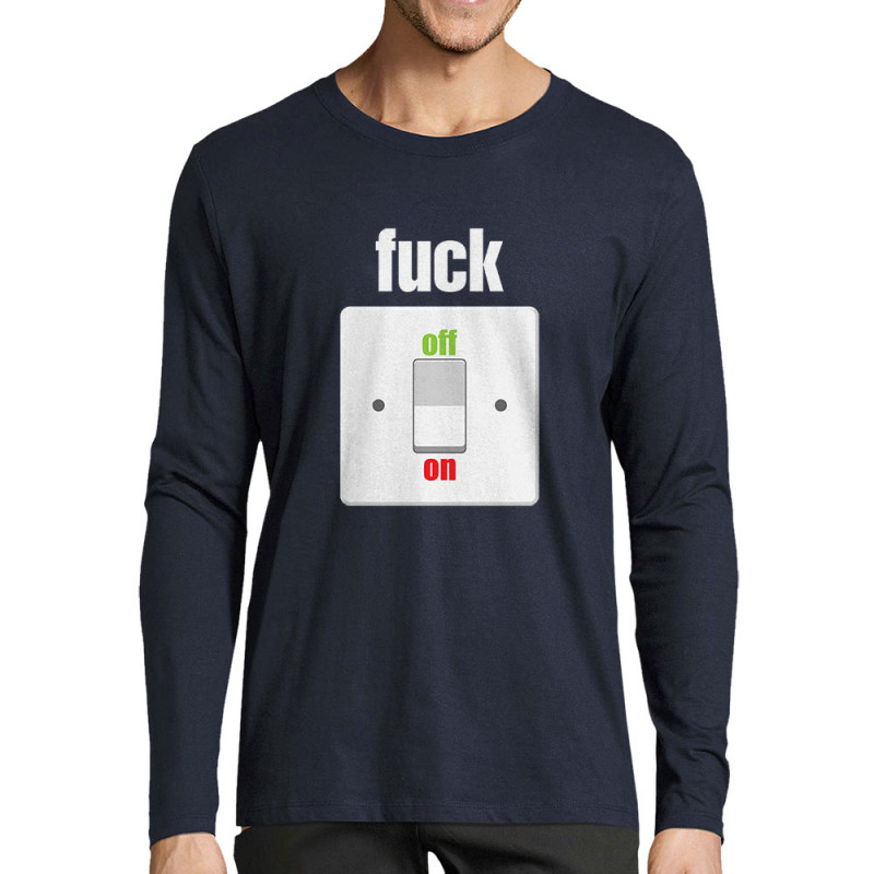 T-shirt homme manches longues bleu marine Fuck Off On (Andy,Slogans Débiles)