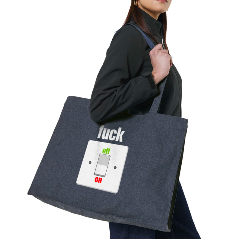 Grand sac shopping en toile recyclé bleu nuit Fuck Off On (Andy,Slogans Débiles)