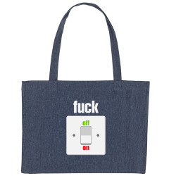 Grand sac shopping en toile recyclé bleu nuit Fuck Off On (Andy,Slogans Débiles)