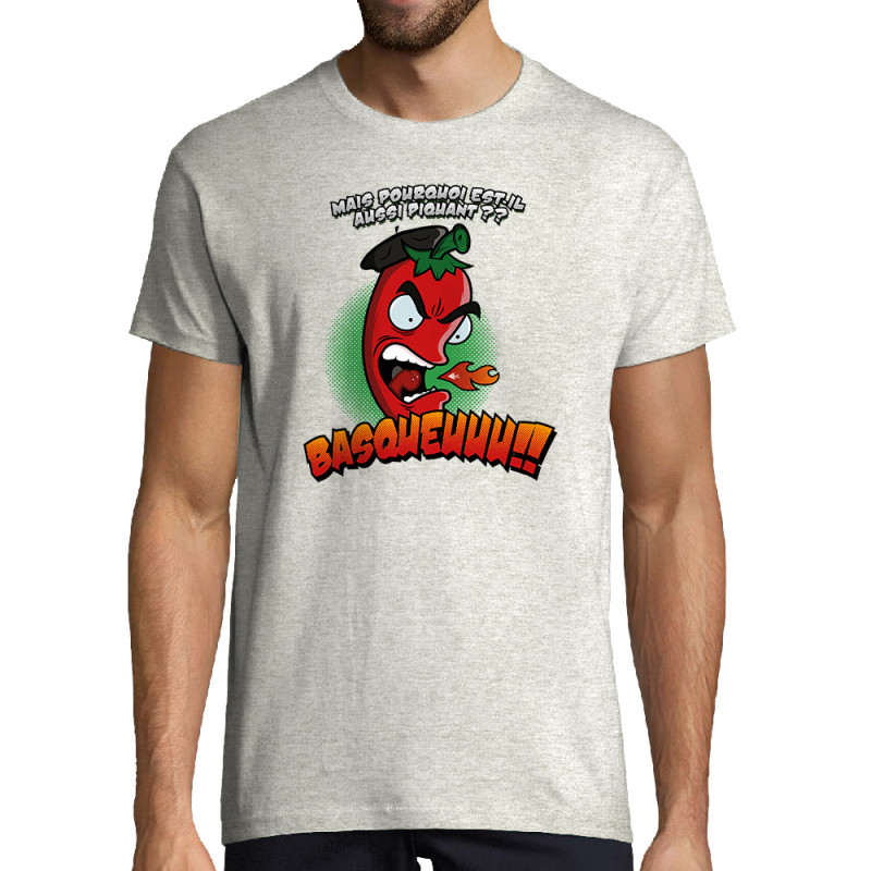 Tee-shirt homme blanc chiné Basqueuuu (Ptit Mytho,Fruits & Légumes)