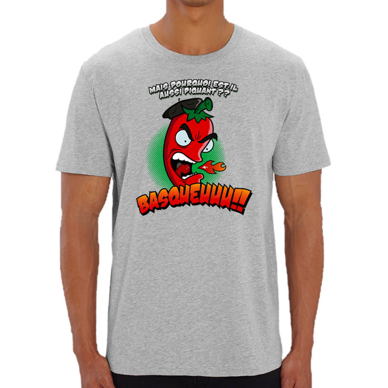 T-shirt homme coton bio gris chiné Basqueuuu (Ptit Mytho,Fruits & Légumes)
