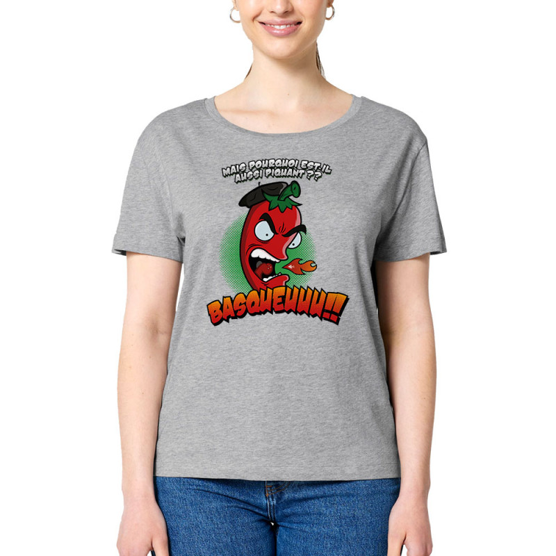 T-shirt femme col large coton bio gris chiné Basqueuuu (Ptit Mytho,Fruits & Légumes)