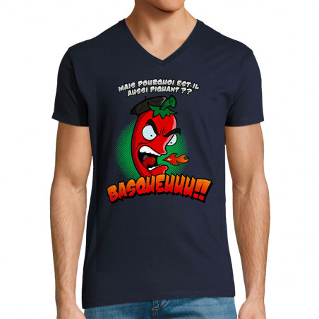 T-shirt homme col V bleu marine Basqueuuu (Ptit Mytho,Fruits & Légumes)