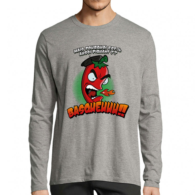 T-shirt homme manches longues gris chiné Basqueuuu (Ptit Mytho,Fruits & Légumes)