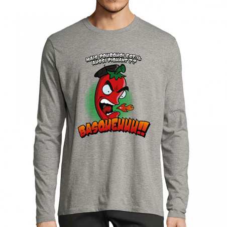 T-shirt homme manches longues gris chiné Basqueuuu (Ptit Mytho,Fruits & Légumes)