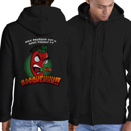 Sweat homme à capuche zippé noir Basqueuuu (Ptit Mytho,Fruits & Légumes)