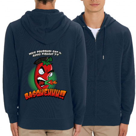 Sweat homme zippé à capuche coton bio bleu marine Basqueuuu (Ptit Mytho,Fruits & Légumes)