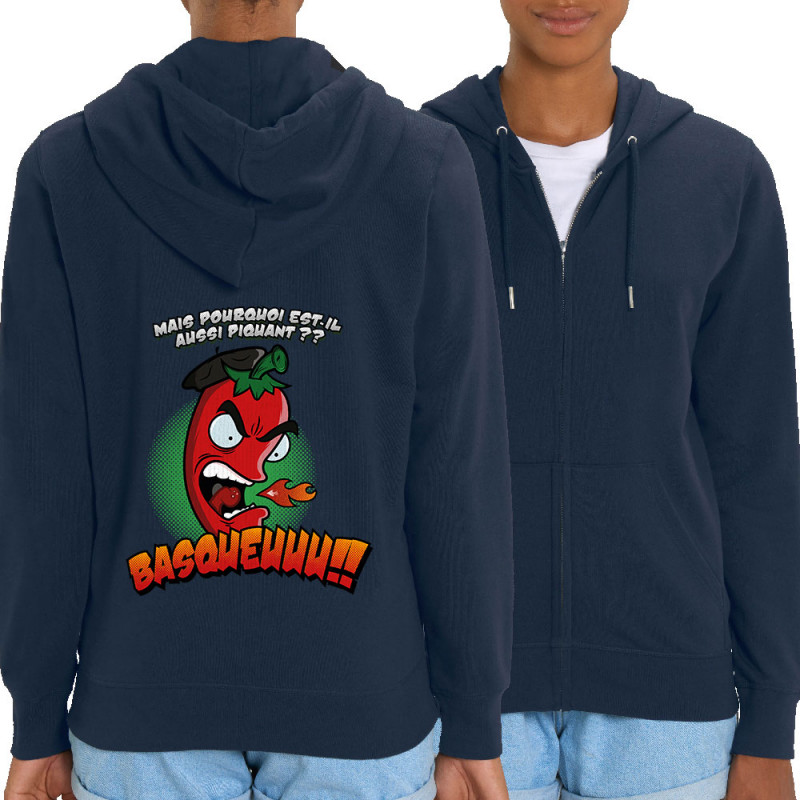 Sweat femme zippé à capuche coton bio bleu marine Basqueuuu (Ptit Mytho,Fruits & Légumes)