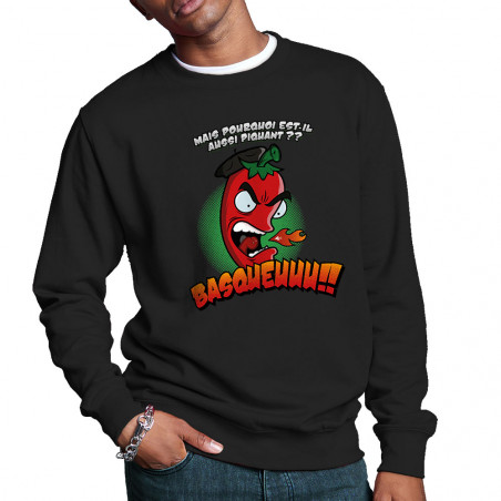 Sweat homme col rond noir Basqueuuu (Ptit Mytho,Fruits & Légumes)