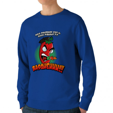 Sweat homme bio col rond bleu royal Basqueuuu (Ptit Mytho,Fruits & Légumes)