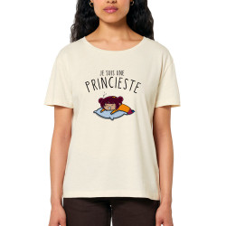T-shirt femme col large coton bio naturel Je suis une princieste (Ptit Mytho,Slogans Débiles)