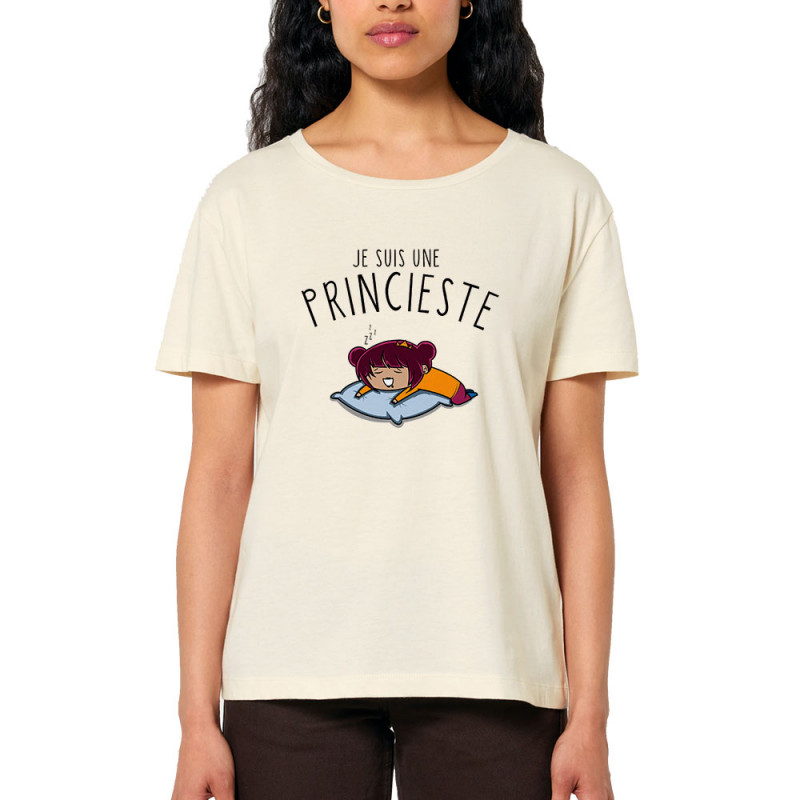 T-shirt femme col large coton bio naturel Je suis une princieste (Ptit Mytho,Slogans Débiles)