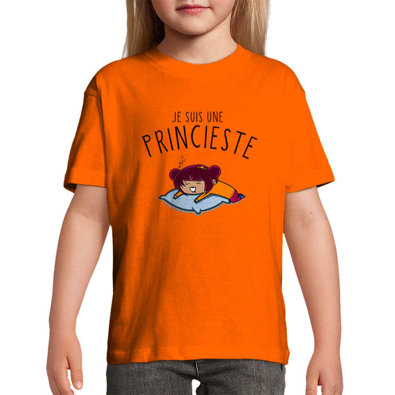 T-shirt enfant orange Je suis une princieste (Ptit Mytho,Slogans Débiles)