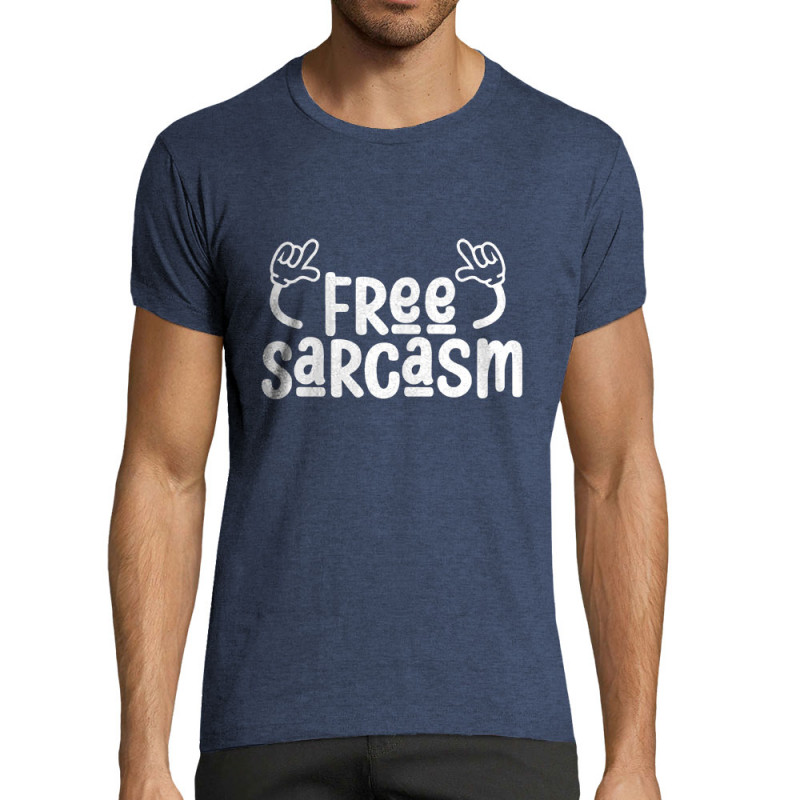 T-shirt homme fit bleu denim chiné Free sarcasm (Ptit Mytho,Slogans Débiles)