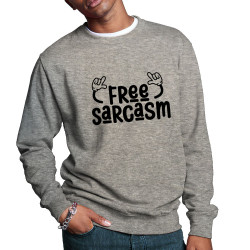Sweat homme col rond gris chiné Free sarcasm (Ptit Mytho,Slogans Débiles)
