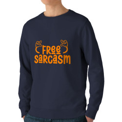 Sweat homme bio col rond bleu marine Free sarcasm (Ptit Mytho,Slogans Débiles)