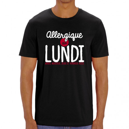 T-shirt homme coton bio noir Allergique au lundi (Ptit Mytho,Humour)