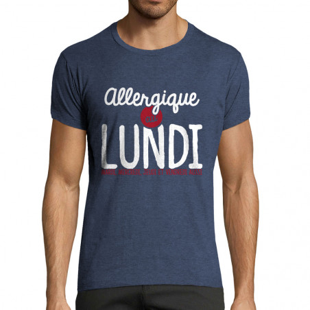T-shirt homme fit bleu denim chiné Allergique au lundi (Ptit Mytho,Humour)