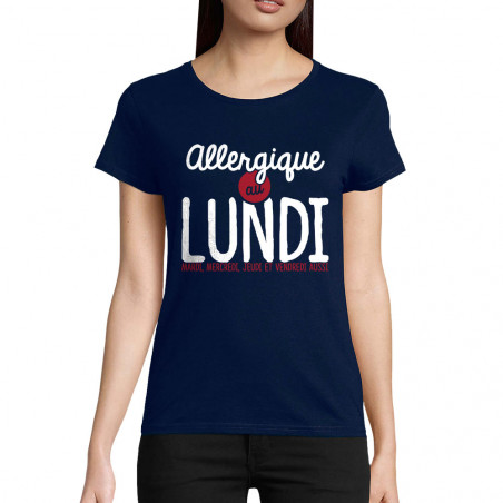 T-shirt femme coton bio bleu marine Allergique au lundi (Ptit Mytho,Humour)