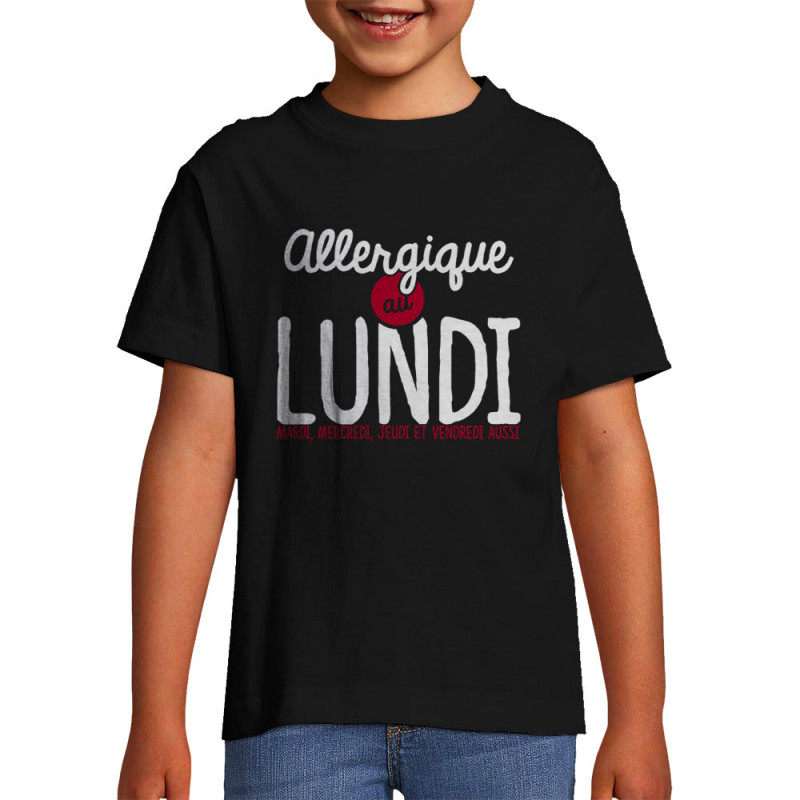 T-shirt enfant noir Allergique au lundi (Ptit Mytho,Humour)