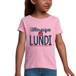 T-shirt fillette rose Allergique au lundi (Ptit Mytho,Humour)