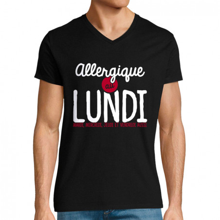 T-shirt homme col V noir Allergique au lundi (Ptit Mytho,Humour)