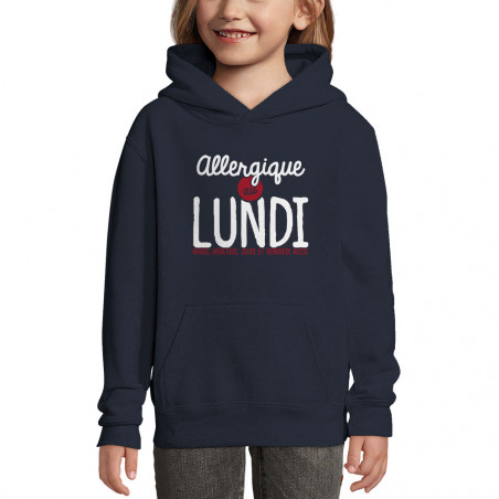 Sweat enfant à capuche bleu marine Allergique au lundi (Ptit Mytho,Humour)