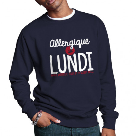 Sweat homme col rond bleu marine Allergique au lundi (Ptit Mytho,Humour)