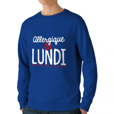 Sweat homme bio col rond bleu royal Allergique au lundi (Ptit Mytho,Humour)