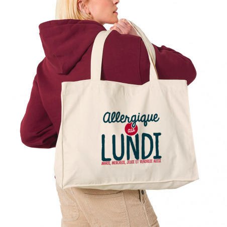 Grand sac shopping en toile recyclé naturel Allergique au lundi (Ptit Mytho,Humour)