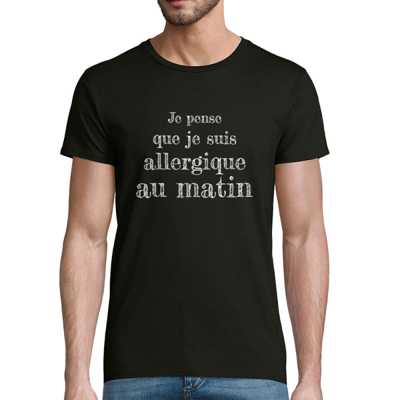 T-shirt homme coton bio noir Allergique au matin (Gondrax,Slogans Débiles)