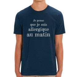 T-shirt homme coton bio bleu marine Allergique au matin (Gondrax,Slogans Débiles)