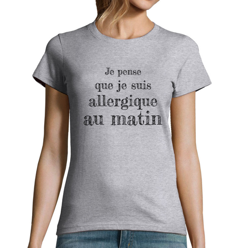 T-shirt femme gris chiné Allergique au matin (Gondrax,Slogans Débiles)