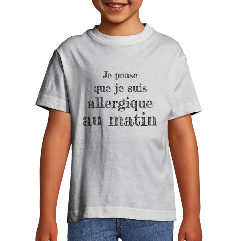 T-shirt enfant blanc Allergique au matin (Gondrax,Slogans Débiles)
