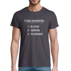 T-shirt homme coton bio gris souris Survivre (Gondrax,Slogans Débiles)
