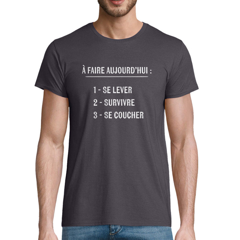 T-shirt homme coton bio gris souris Survivre (Gondrax,Slogans Débiles)