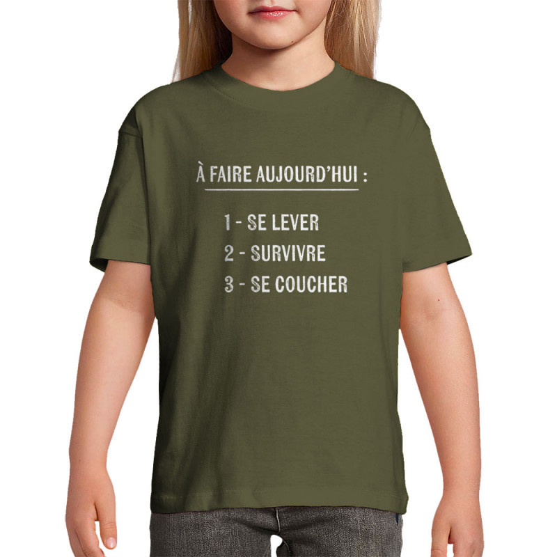 T-shirt enfant kaki foncé Survivre (Gondrax,Slogans Débiles)