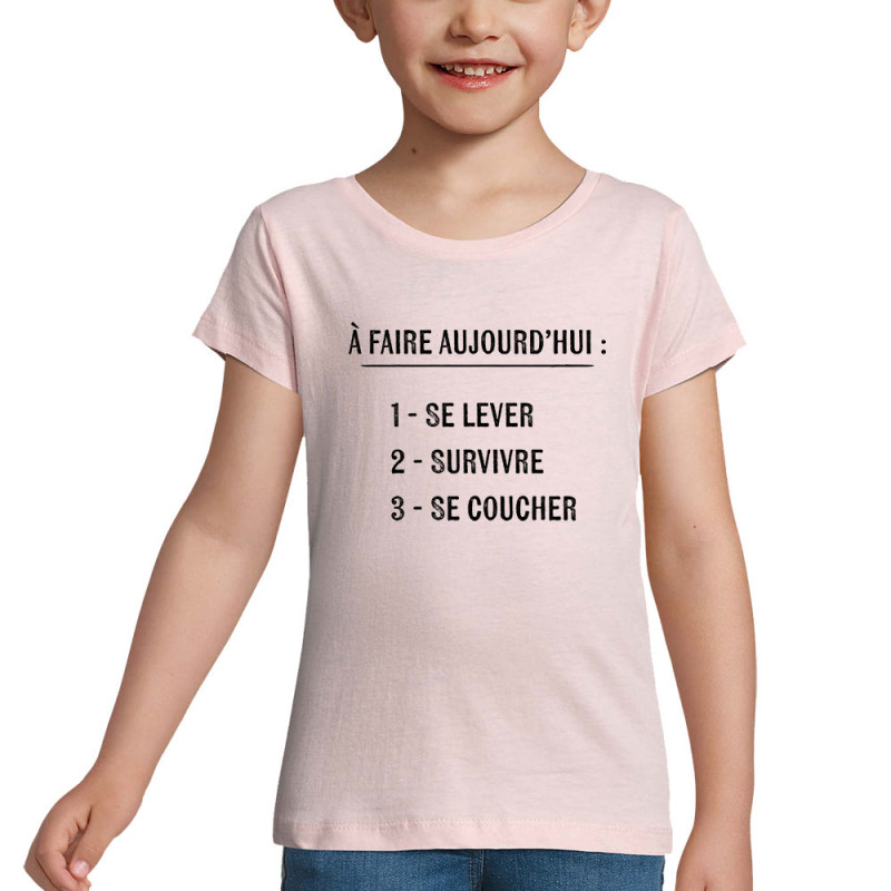 T-shirt fillette rose pale Survivre (Gondrax,Slogans Débiles)
