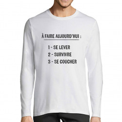 T-shirt homme manches longues blanc Survivre (Gondrax,Slogans Débiles)
