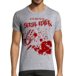 T-shirt homme fit gris chiné Je ne suis pas un Serial Killer (Gondrax,Humour,Slogans Débiles)