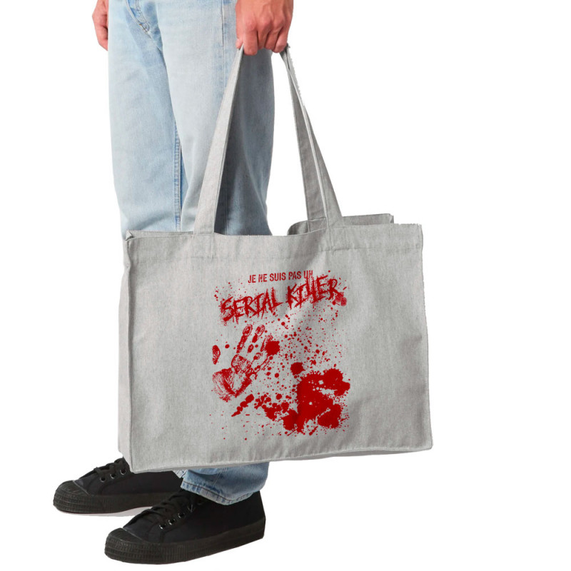 Grand sac shopping en toile recyclé gris chiné Je ne suis pas un Serial Killer (Gondrax,Humour,Slogans Débiles)