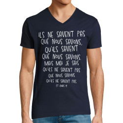 T-shirt homme col V bleu marine Ils ne savent pas (Gondrax,Humour,Slogans Débiles)
