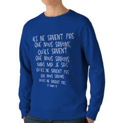 Sweat homme bio col rond bleu royal Ils ne savent pas (Gondrax,Humour,Slogans Débiles)